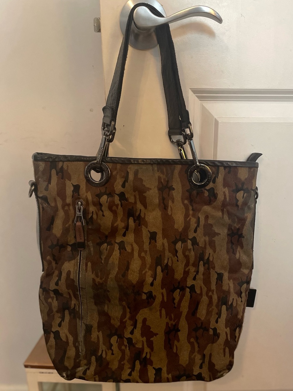 RUDSAK Camouflage Tote in Brown and Green with Black Handles